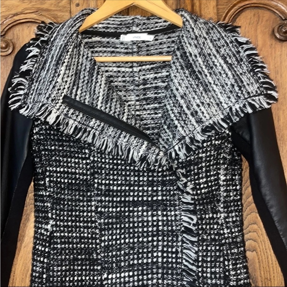 VINCE Black and Gray Textured Blazer Leather and Wool - Picture 4 of 4